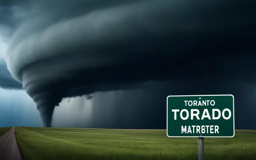 storm with tornado warning sign storm with tornado warning sign